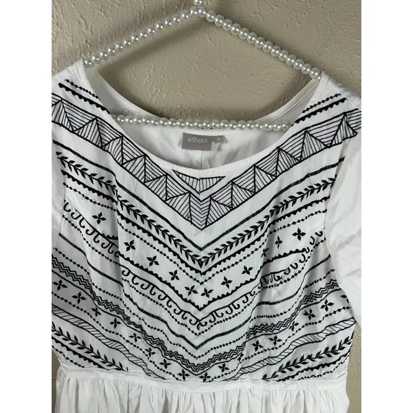 eShakti Dress Size Large White Boho Embroidered Short Sleeve Knee Length Summer - Image 6