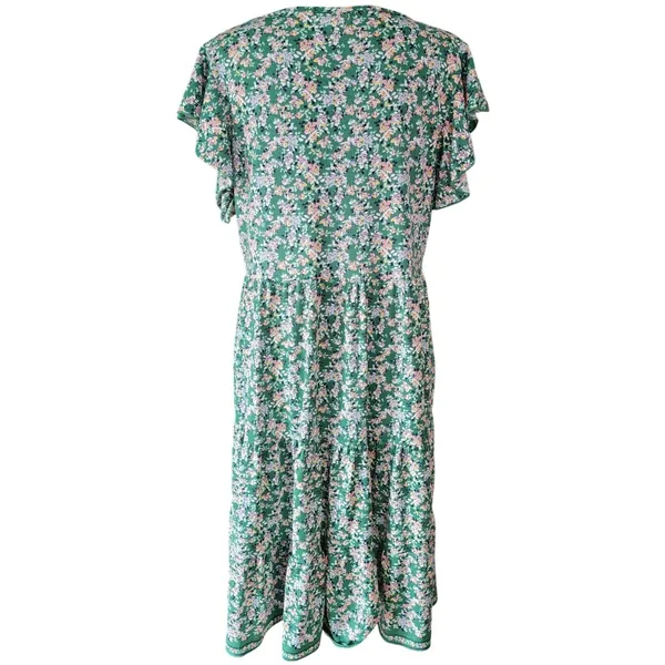 Max Studio XL Cottagecore Green Floral Tiered Women Boho Flutter Sleeve Dress XL - Image 3