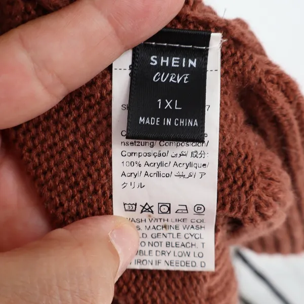 SHEIN Sweater Dress Womens 1XL Curve Rust Brown Cable Knit Ruffle Hem Excellent - Image 2