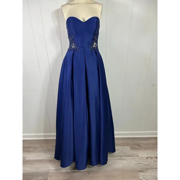 Blondie Nites Womens Juniors Blue Sweetheart Neck Evening Gown Pockets Size 3 - Image 7