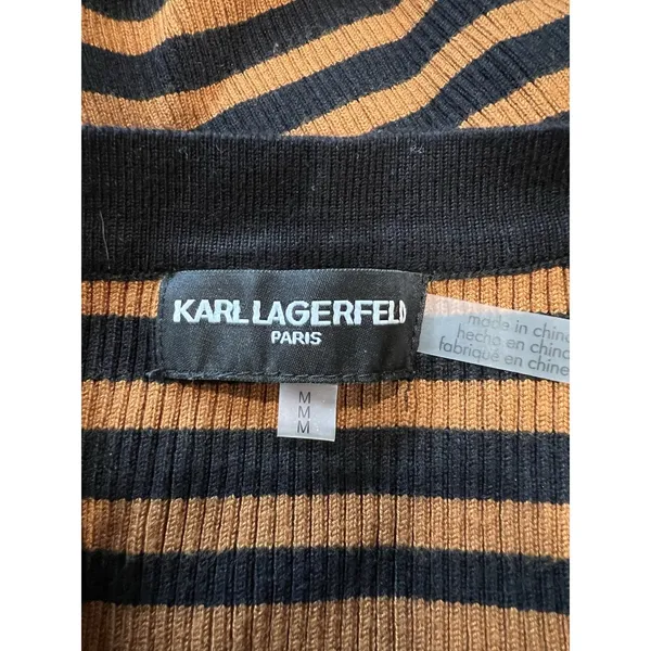 Karl‎ Lagerfeld Paris Ribbed Striped Henley Long Sleeve Thermal Top Designer - Image 7