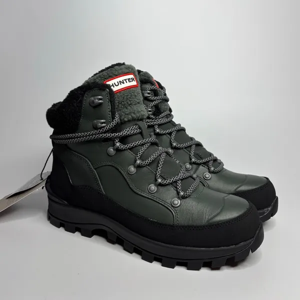 Hunter Explorer Mid Lace Leather Trekking Boots in Olive/Black - Image 5