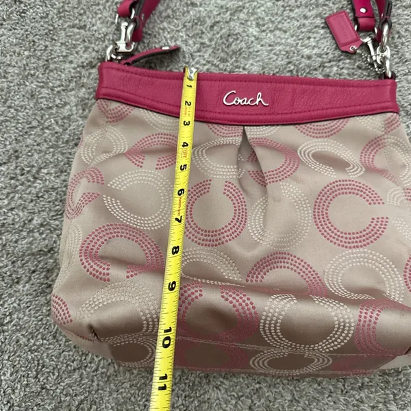 Coach Pink and Beige Signature Crossbody Bag - Image 4