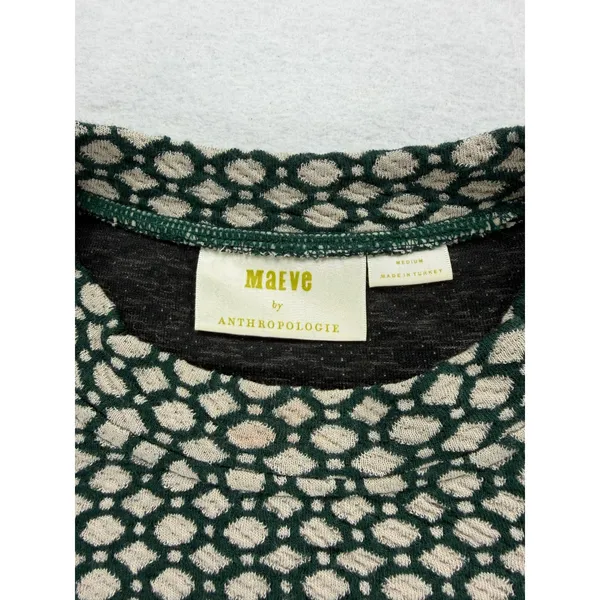 Maeve by Anthropologie Green Geometric Knit Puff Sleeve Mock Neck Top Medium - Image 8
