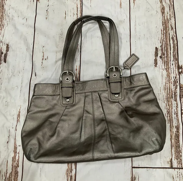 Coach PLEATED METALLIC GREY LARGE SHOULDER BAG - Image 12