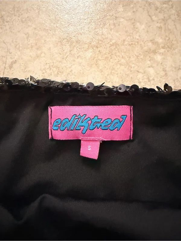Edikted Black Oversized Sequin Mini Skirt - Image 3