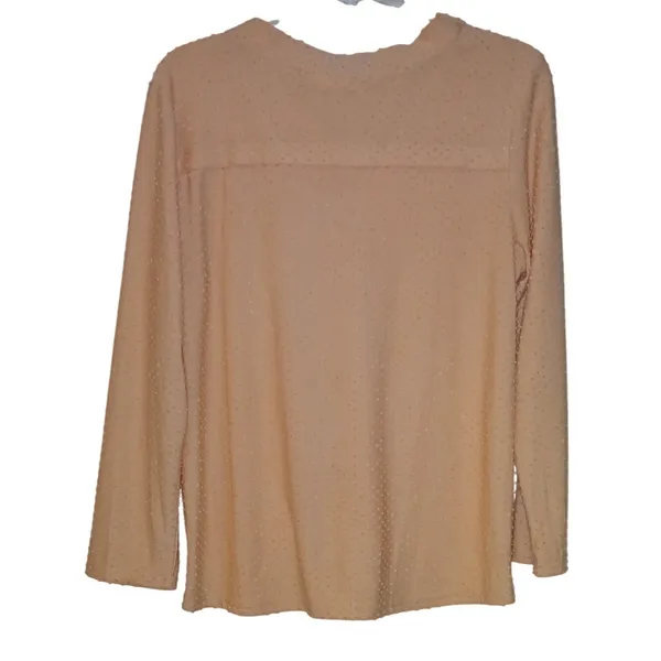 Kaktus Women XL Peach Clip Dot Henley Long Sleeve Blouse Textured Top - Image 2