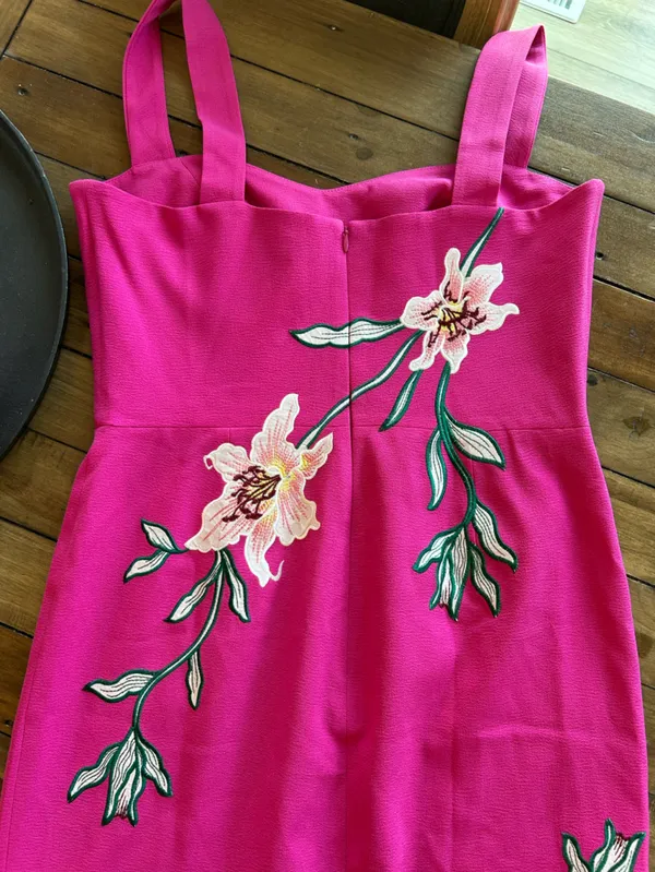 Dress the Population Nicole Floral Tropical Fuchsia Cocktail Dress L - Image 9