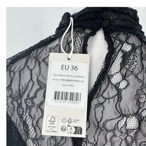 NA-KD Black Lace Blouse 36 US Small 4 Sheer Romantic Grunge Whimsigoth Layering - Image 7