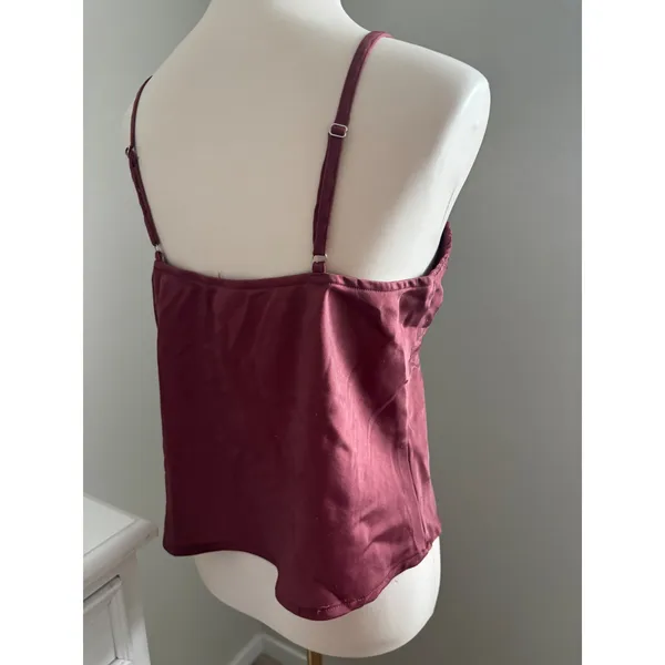 Burgundy Satin Lace Trim Camisole Top with Bow Detail Size L 12-14‎ - Image 3