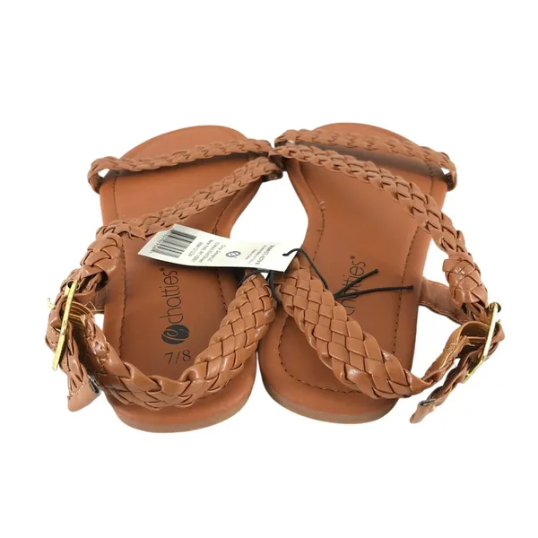 Chatties Womens Sandals Strappy Faux Leather Braided Brown Buckle Size 7-8 - Image 3