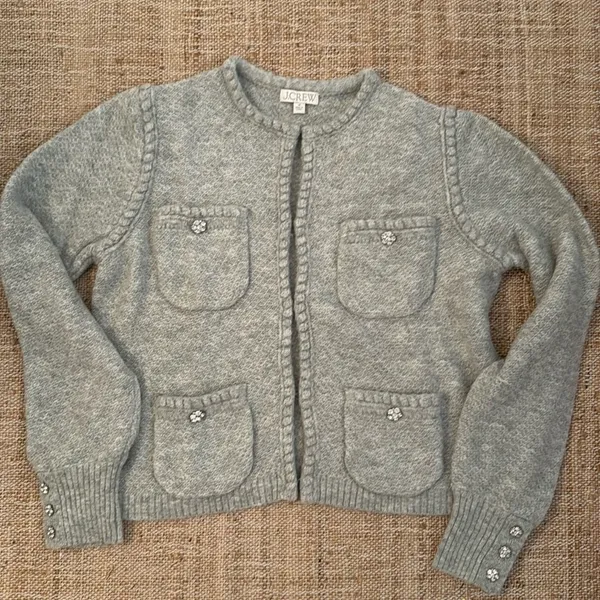 J.Crew Embellished Cardigan Lady Jacket Grey Rhinestones Medium - Image 2