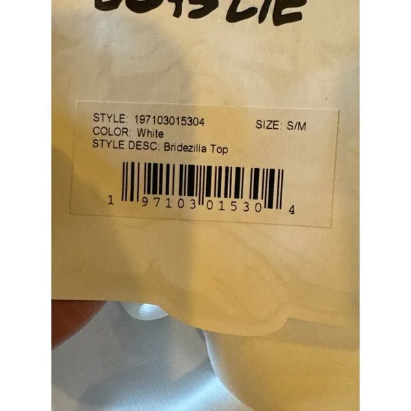 Boys Lie Shirt Women Medium White Satin Collared Button Down Bridezilla Top NWOT - Image 14