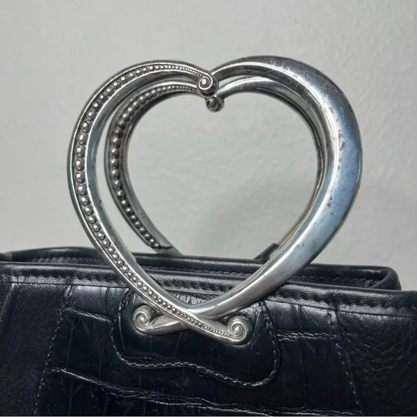 Brighton Corazon Black Croc Embossed Leather Heart Handle Small Bucket Handbag - Image 6