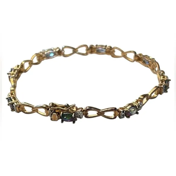 Sterling Silver Mystic GPTopaz Tennis Bracelet 925 Gold Vermeil Heart Link 8.85g - Image 3