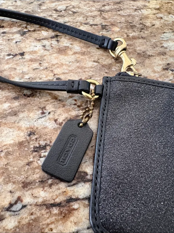 Coach Small Black Glitter Wristlet Pouch with Gold Logo - Image 3