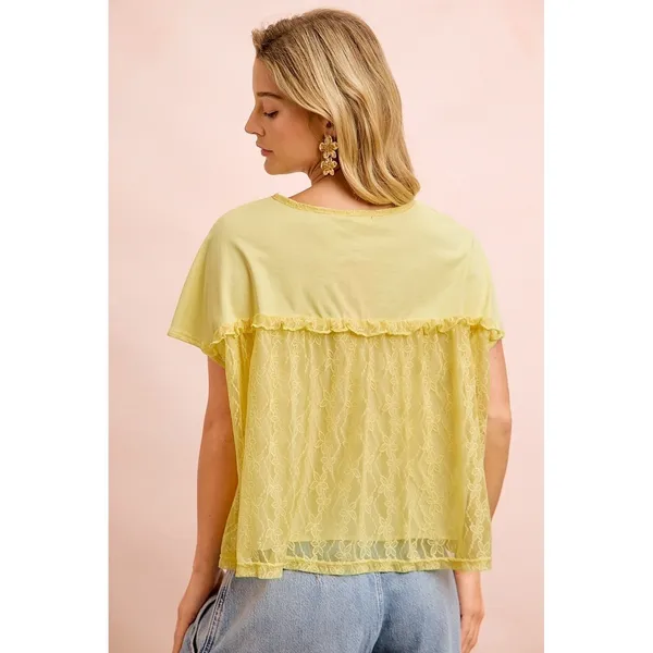 BiBi Solid Jersey With Lace Combo Ruffled Buttoned Top - Image 3