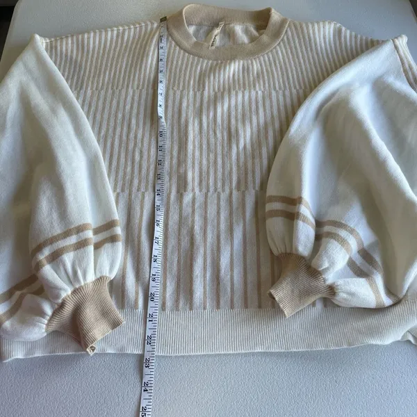 Indikah Women's M Pullover Sweater Striped Crewneck Long Ballon Sleeve Oversized - Image 11