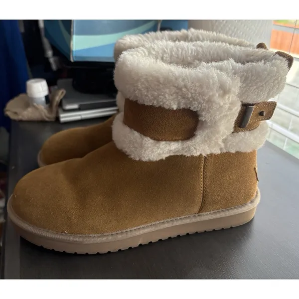 Koolaburra by UGG Suede Mini Winter Boots Barlee Chestnut Women's Size 8 - Image 6