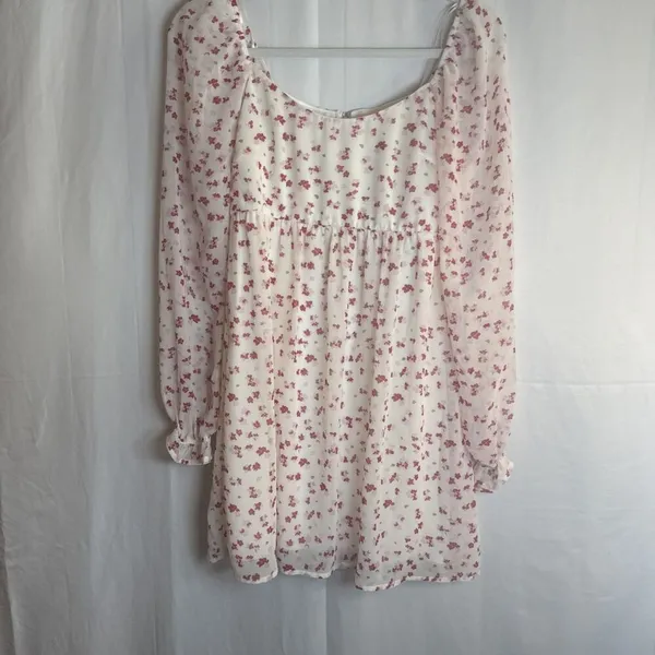 FRANCESCA'S MI AMI WHITE RED FLORAL LONG SLEEVE BABYDOLL DRESS Size XS Preowned - Image 3