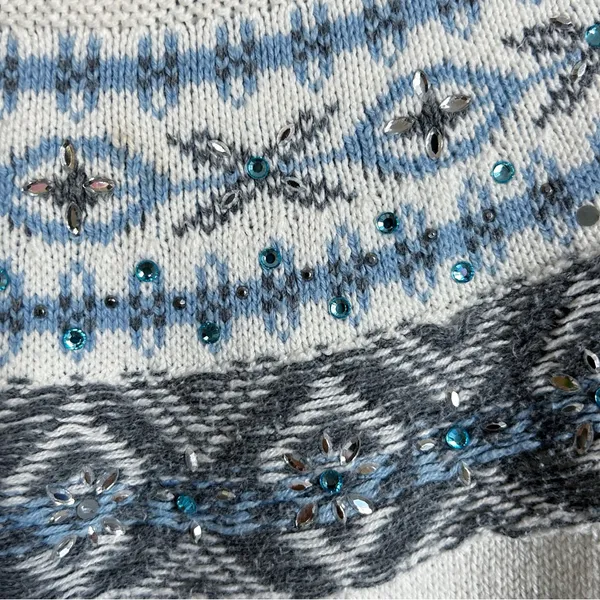 Vintage Draper’s & Damon’s Sparkly Fair Isle Sweater Winter Snowflakes FLAWED - Image 4