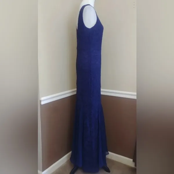 Sangria Navy Blue Lace Mermaid Godet Hem Maxi Dress Formal Gown by - Image 6
