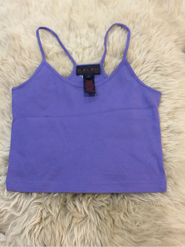 Vintage 90s Ralph Lauren Baby Tank Top Y2K Lilac Purple Cotton Crop Size S - Image 2