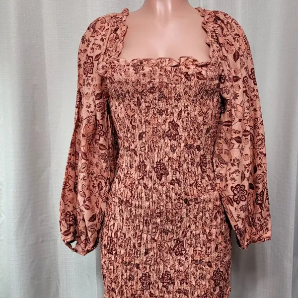 Free People Smock It To Me Mini Dress Women's‎ Size Medium Apricot Combo NWT - Image 3