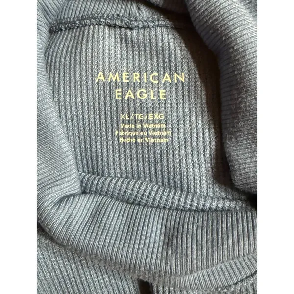 American Eagle Blue Mock Neck Turtleneck Crop Top Women XL Layer Fitted Ribbed - Image 4