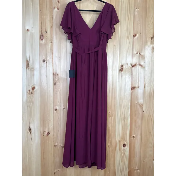 NWT Lulus Convincing Grace Burgundy Flutter Sleeve Wrap Maxi Dress Wedding Sz M - Image 5