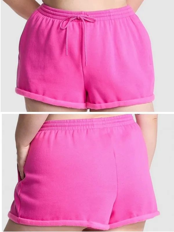 VICTORIA'S SECRET PINK Campus Fleece Rolled Hem Shorts High Rise Relaxed Fit L - Image 10