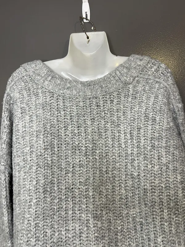 Free People Sweater Womens XS Gray Chunky Knit Oversized High Low Hem Pullover - Image 7