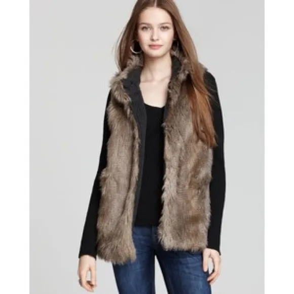 Aqua Faux Fur Vest in Brown - Image 4