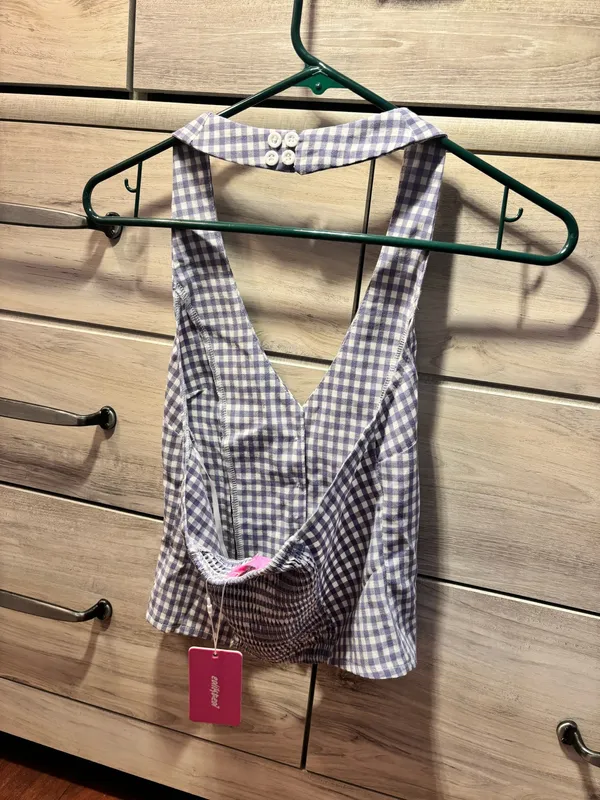 Edikted Gingham Button Up Halter Top - Image 5