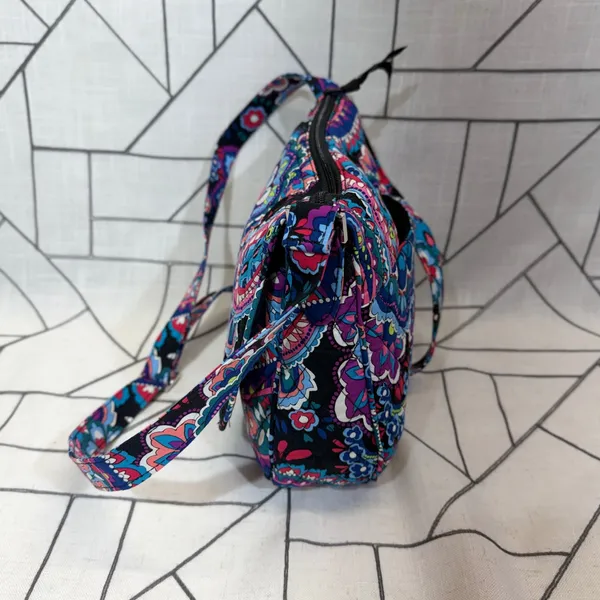 Vera Bradley Crossbody Bag Small Midnight Blues Paisley Quilted Cotton Turnlock - Image 3