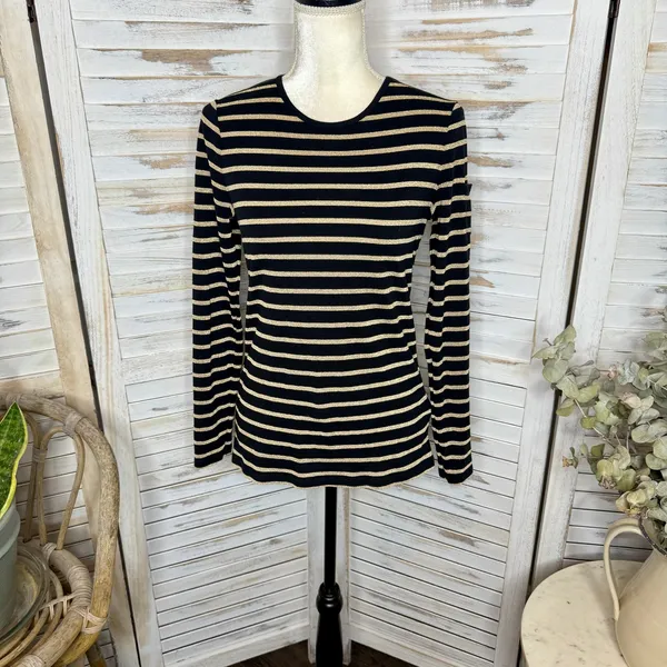 LAUREN RALPH LAUREN Black Gold Stripe Top Monogramed Arm Pocket Medium - Image 2