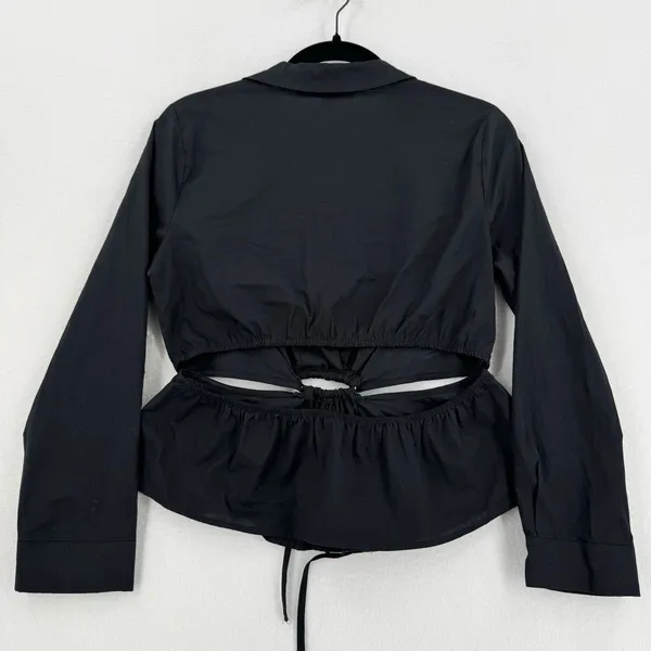 O.L.M. NWT Black Cutout O-Ring Tie Front Blouse L Long Sleeve Y2K Corsetcore - Image 2