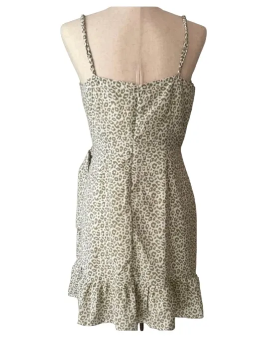 Altar'd State Sage Green Leopard Print Wrap Mini Dress - Image 3