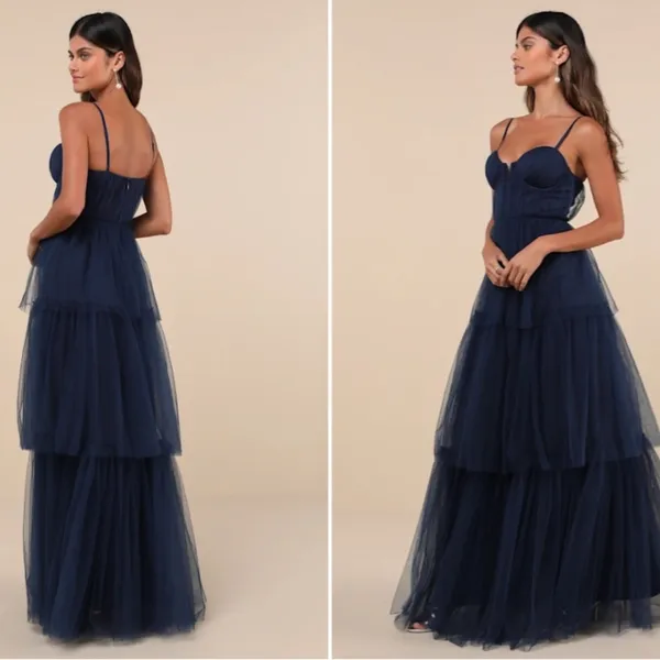 LULU's Prom Wedding Boho Sexy Elegant Tiered Ruffles Tulle Chic Boho Maxi Dress - Image 4
