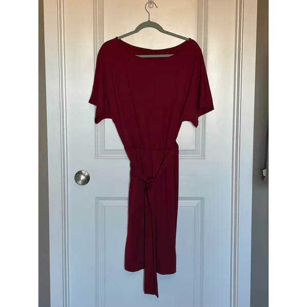 SHEIN Burgundy Dolman Sleeve Tie Waist Midi Dress Women's XL EU 44 - Image 3