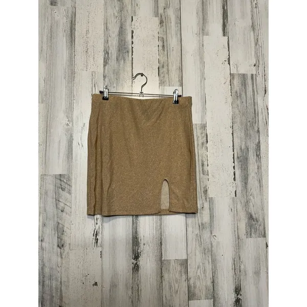 Gold Shimmer Two Piece Set Long Sleeve Crop Top & Mini Skirt Size Large - Image 7