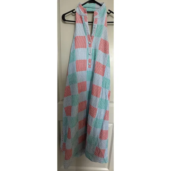 Tuckernuck Seersucker Halter Pocket Midi Dress Women's Sz Medium - Image 3