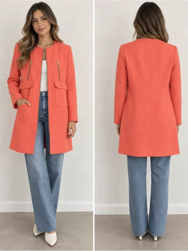 Metaphor Coral Tailored Zip Front Coat 60s Mod Retro Minimalist - Image 2