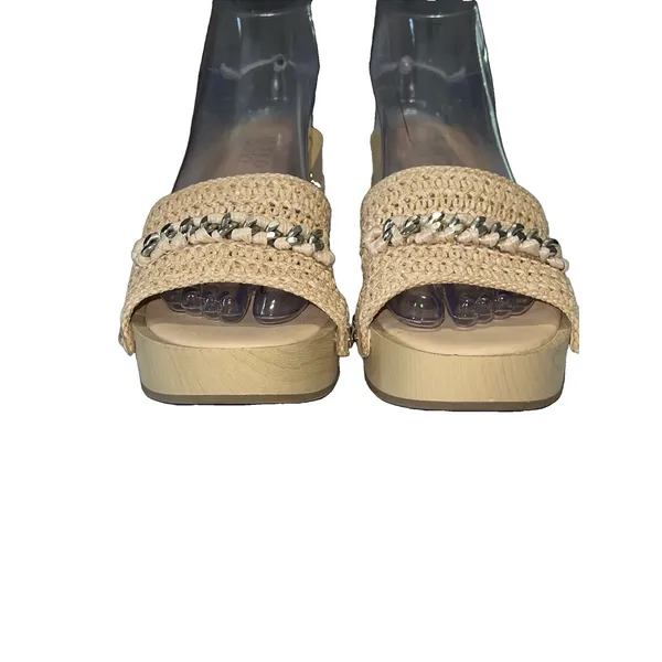 Franco Sarto Capri Clog Womens Platform Heel Sandals Straw Chain Beige Size 8 - Image 3