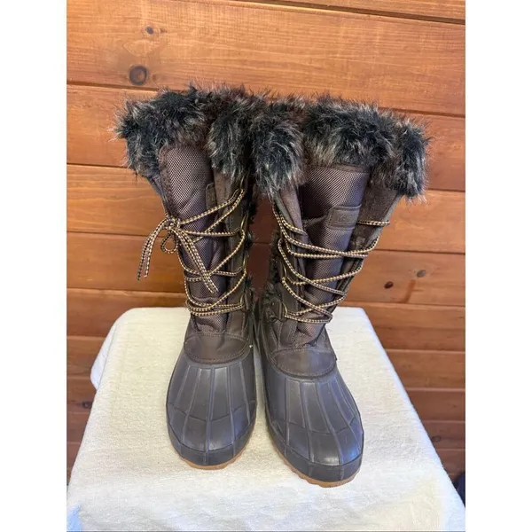 Khombu Kandice Tall Lace-up Faux Fur Winter Snow Boots Sz 10 Brown/gray - Image 6