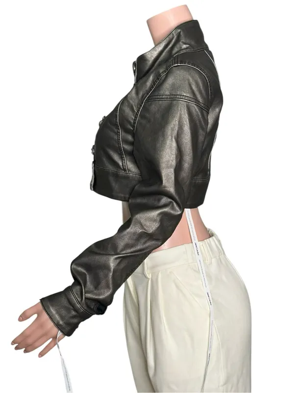 JADED LONDON Alektra Military Faux Leather Crop Jacket, Metallic Black, Medium - Image 5