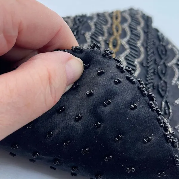 Vintage Y2K satin beaded black clutch. Snap front - Image 5