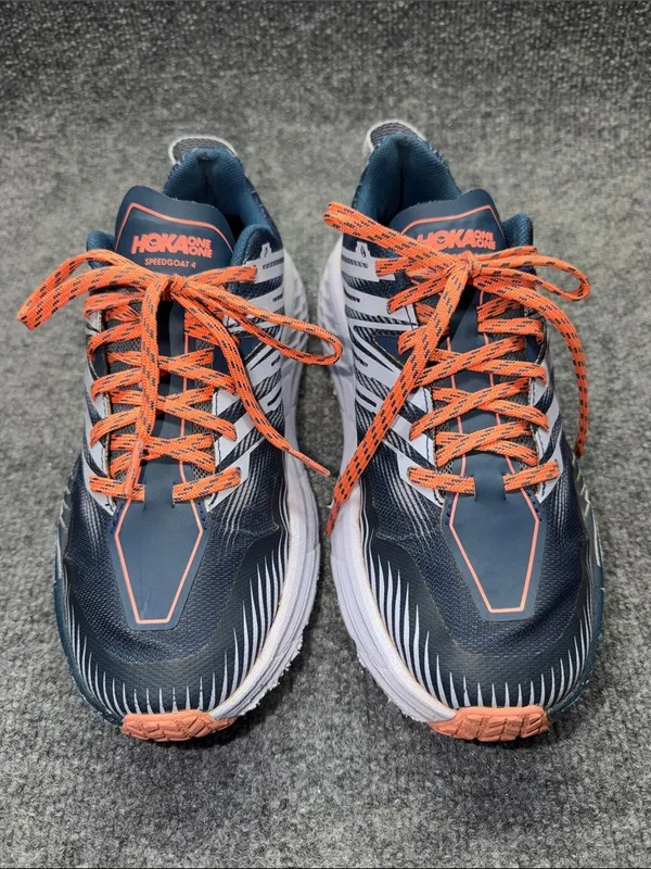 Hoka One One Navy and Orange Speedgoat Trail Sneakers - Image 2