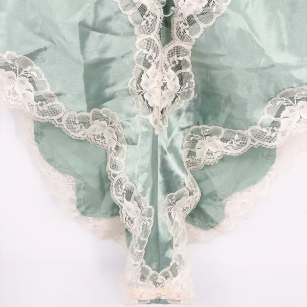 NWT Delicates Womens Sage Lace Trim Fairycore Vintage Satin Teddy Bodysuit Large - Image 3