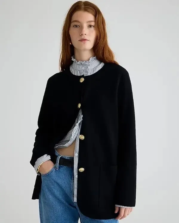 J.Crew Giselle Long Sweater Blazer Gold Button Detail Black - Image 2